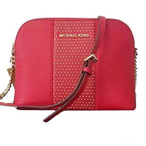 Michael Kors Microstud Cindy red leather dome crossbody